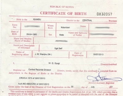 Getting a birth certificate in Kenya